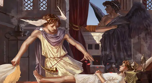 Hypnos the Greek God influencing a dreamer